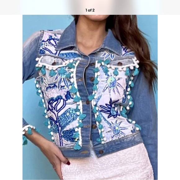 Antica Sartoria Jackets & Blazers - Antica Sartoria Denim Jacket With Sun Beads & Tassels Size Small